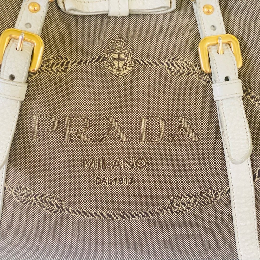 AUTHENTIC PRADA logo convertible tote canvas with leather medium - Picture 9 of 16